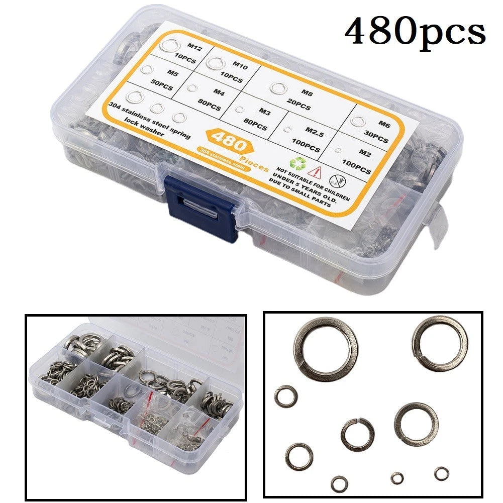 Set of 9 Spring Lock Washers M2-Split Lock 304 Stainless Steel
