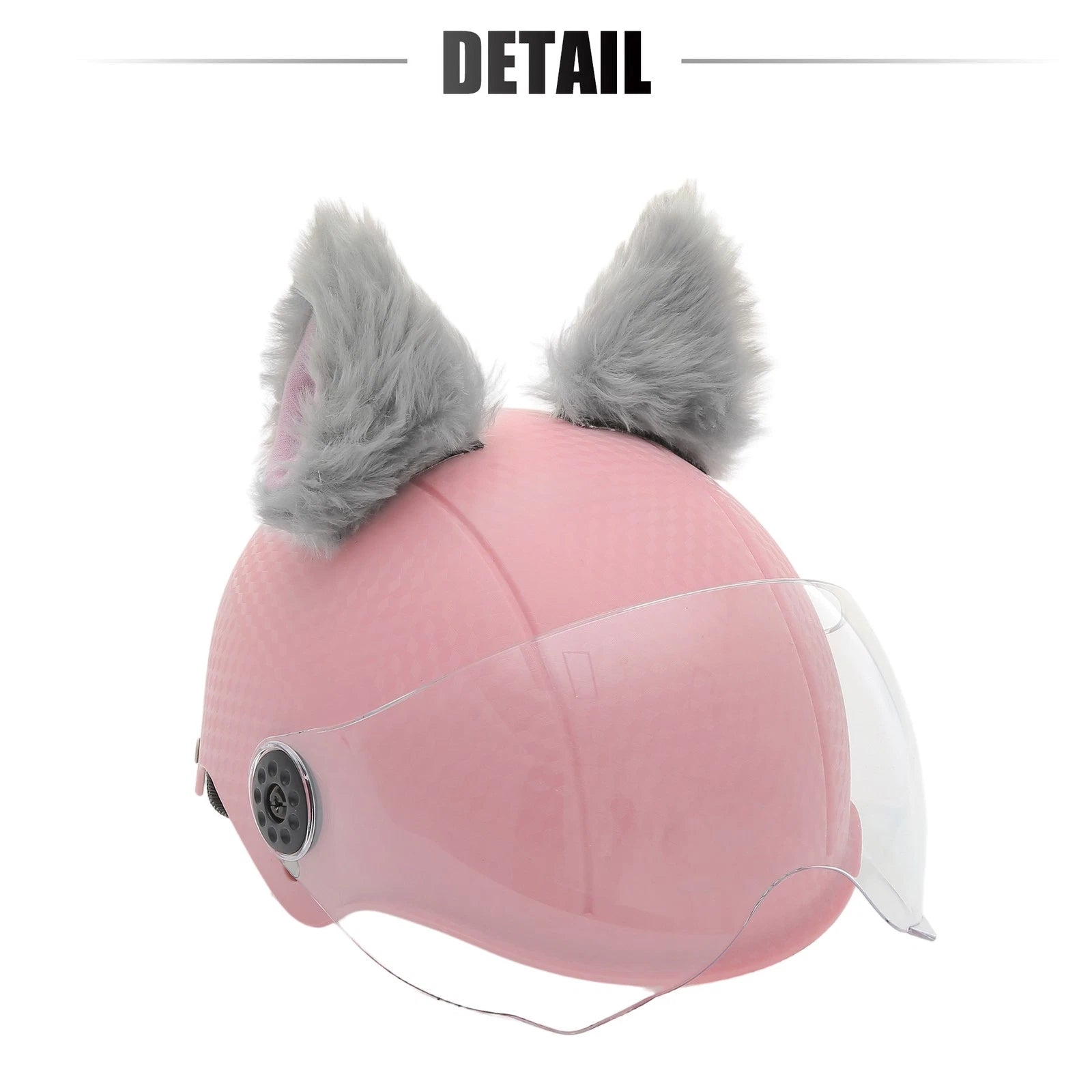 Helmet Decor Plush Cat Ears Pair for Bicycle Motorcycle Helmets (Gray Pink)