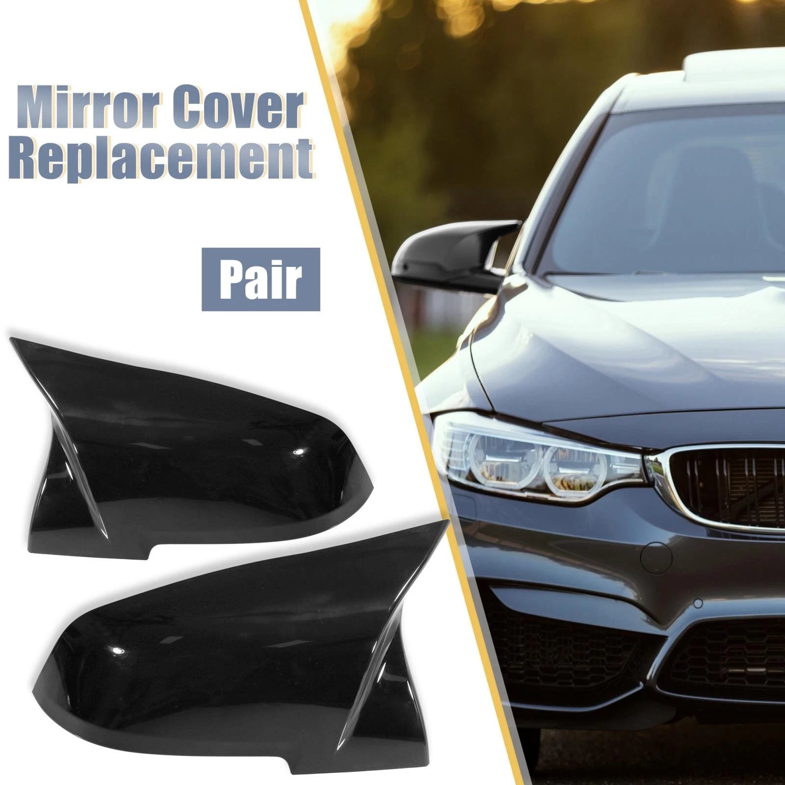 Rear View Mirror Covers Pair Gloss Black Replacement for BMW F Series (2012–2019)