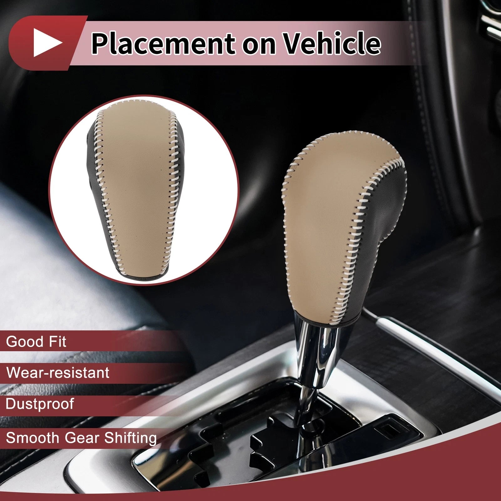 Gear Shift Knob Cover Replacement for Ford Edge (2011–2014) Beige Faux Leather
