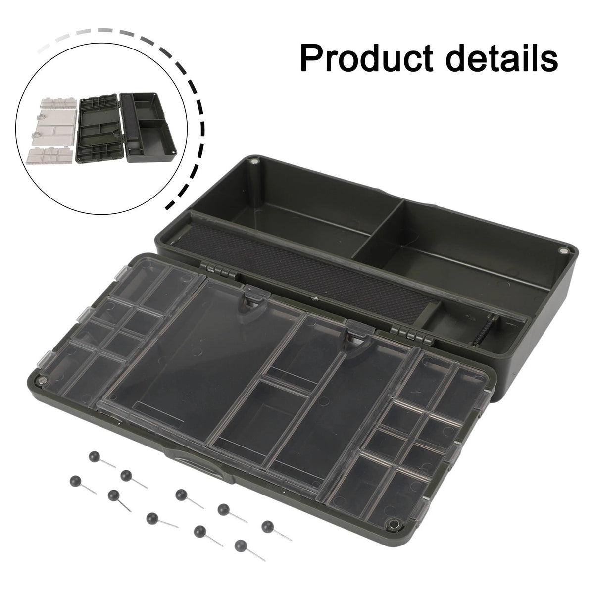 Spacious Carp Fishing Tackle Box with Rig Pins for Fishing Accessories