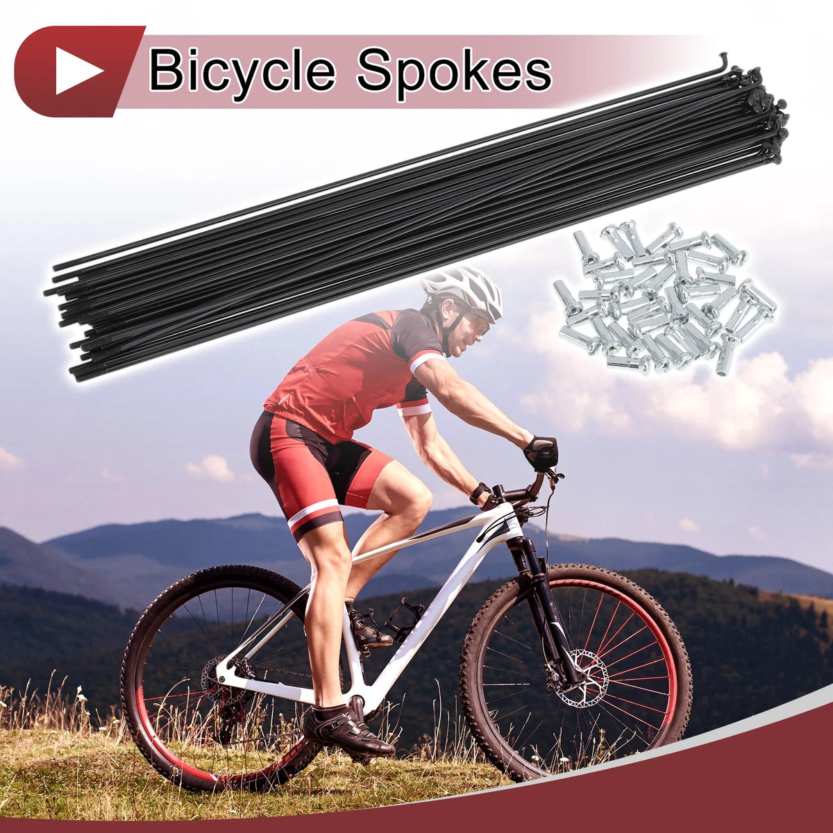 Bicycle Spokes Set 233mm Carbon Steel Black for 14G Bike Wheels