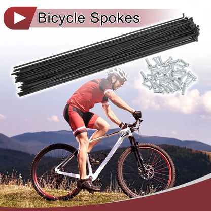Bicycle Spokes Set 233mm Carbon Steel Black for 14G Bike Wheels