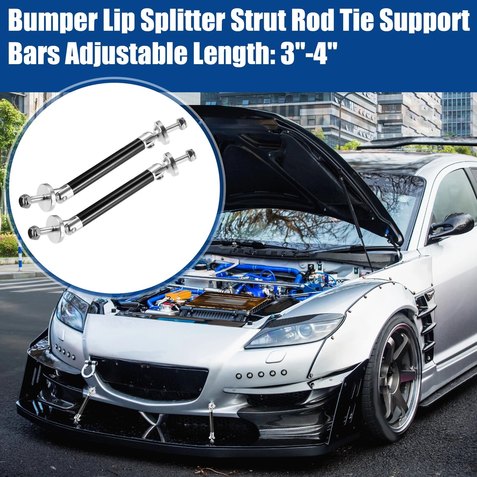 Pair of 3"-4" Universal Front Bumper Lip Splitter Diffuser Strut Rods Black