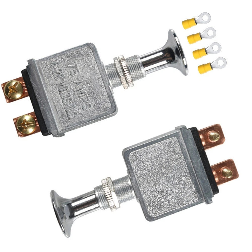 2X 75 Amp Push Pull Switch SPST 2 Position Chrome Knob for Automotive