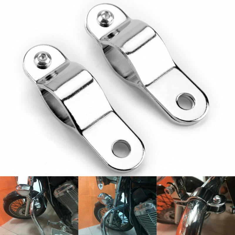 2X Foglight Bracket Mount for Motorcycle T9 (Adjustable 30-35MM, Chrome)