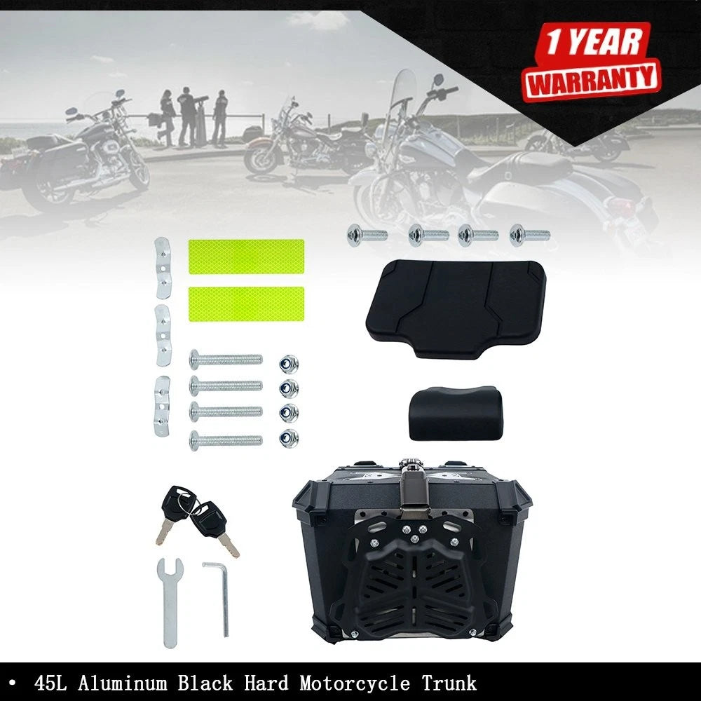 45L Motorcycle Top Case Tail Box with Backrest & Mounting Plate (Waterproof)