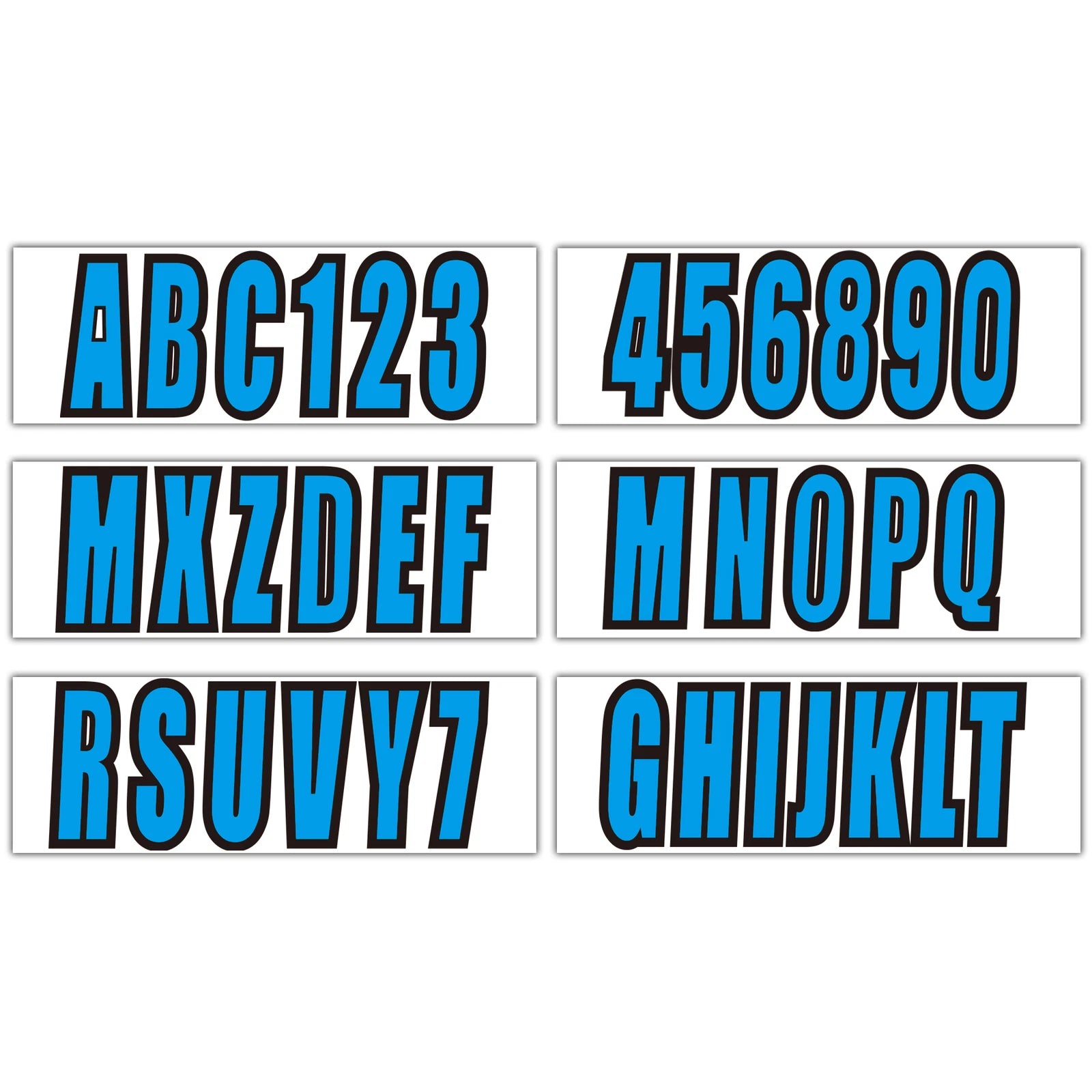 Set of 4 Solid Blue Numbers and Letters Decal Kits 3" for Boats & PWCs