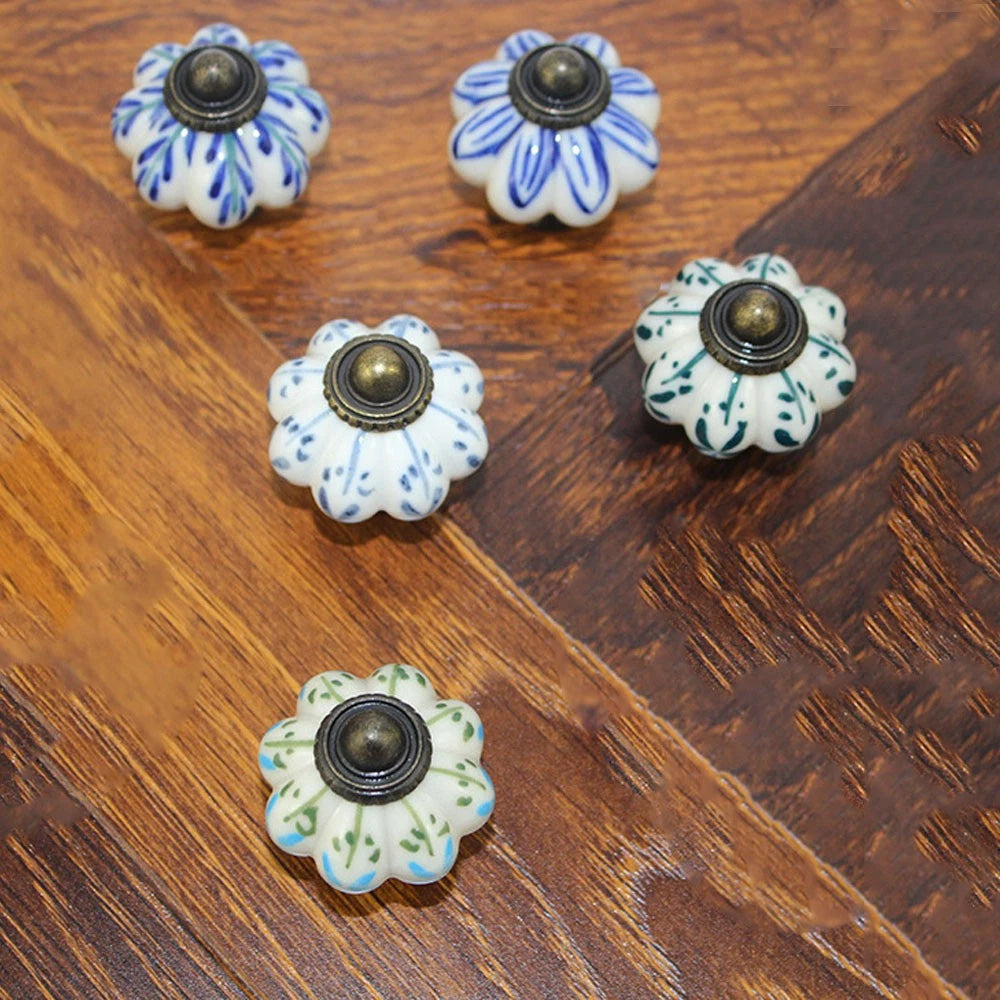 Set of 6 Pumpkin Ceramic Drawer Knobs for Dresser Hardware