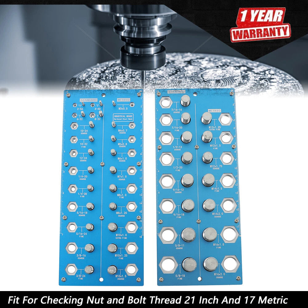 21 Inch & 17 Metric Thread Checker Bolt & Nut Identifier Gauge