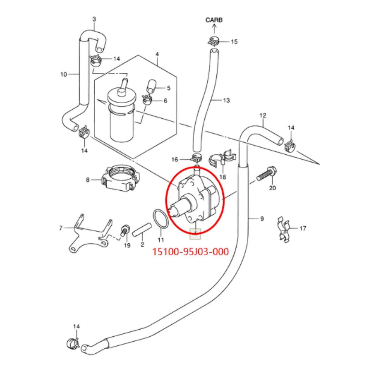 Fuel Pump for Suzuki DF25 25 HP Motor (15100-95J03)