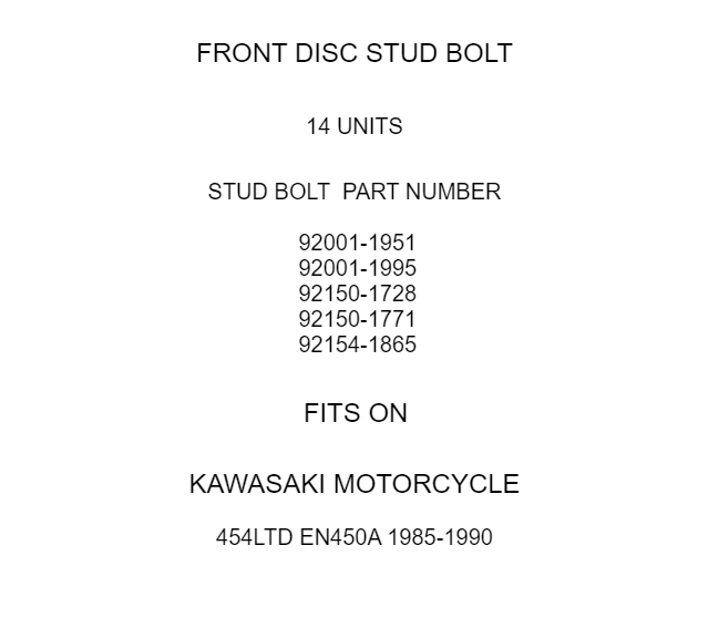 Front Disc Stud Bolt Replacement for Kawasaki 454LTD EN450A (1985–1990)