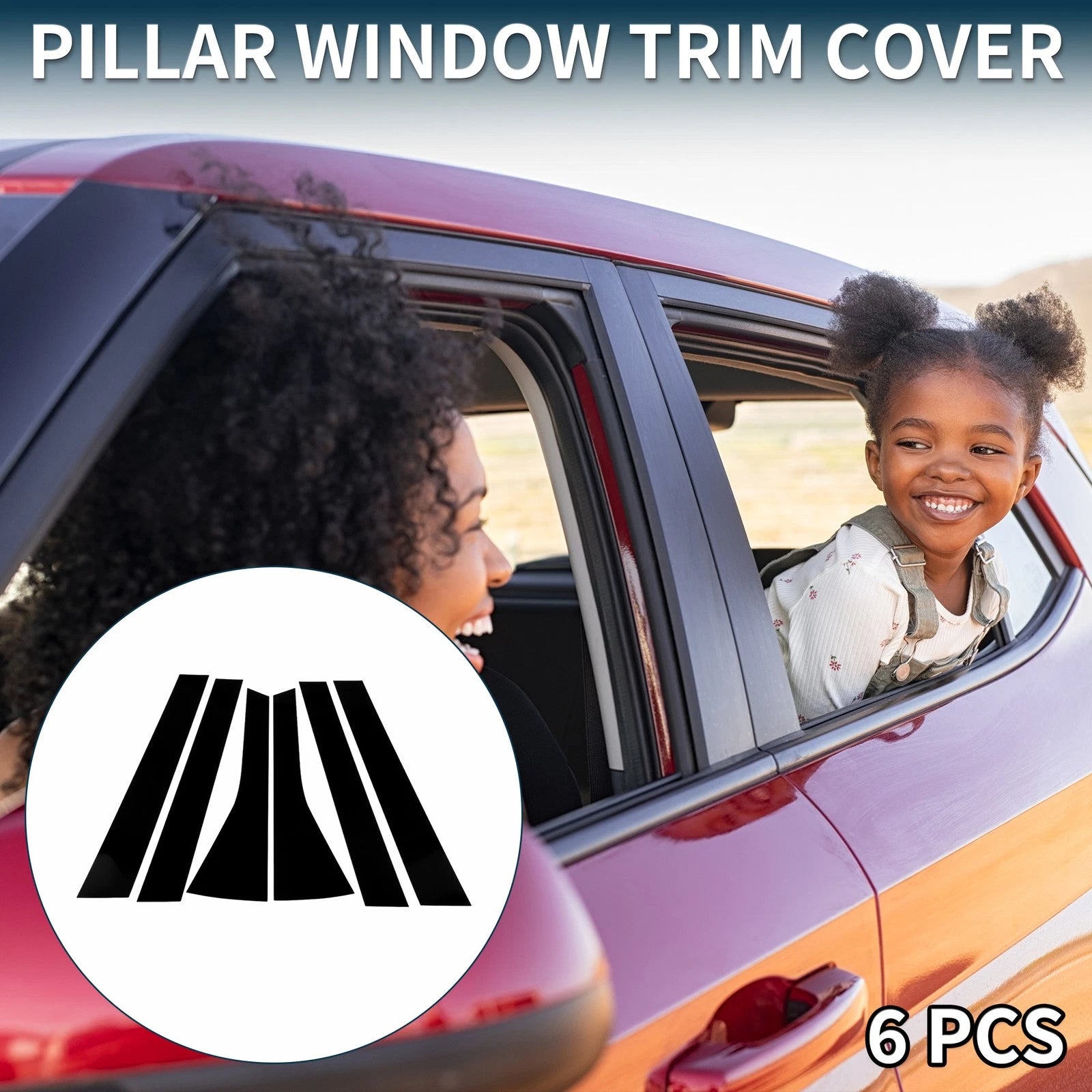 Door Pillar Window Trim Set 6 Pcs Replacement for Honda Fit (2009–2012) Black