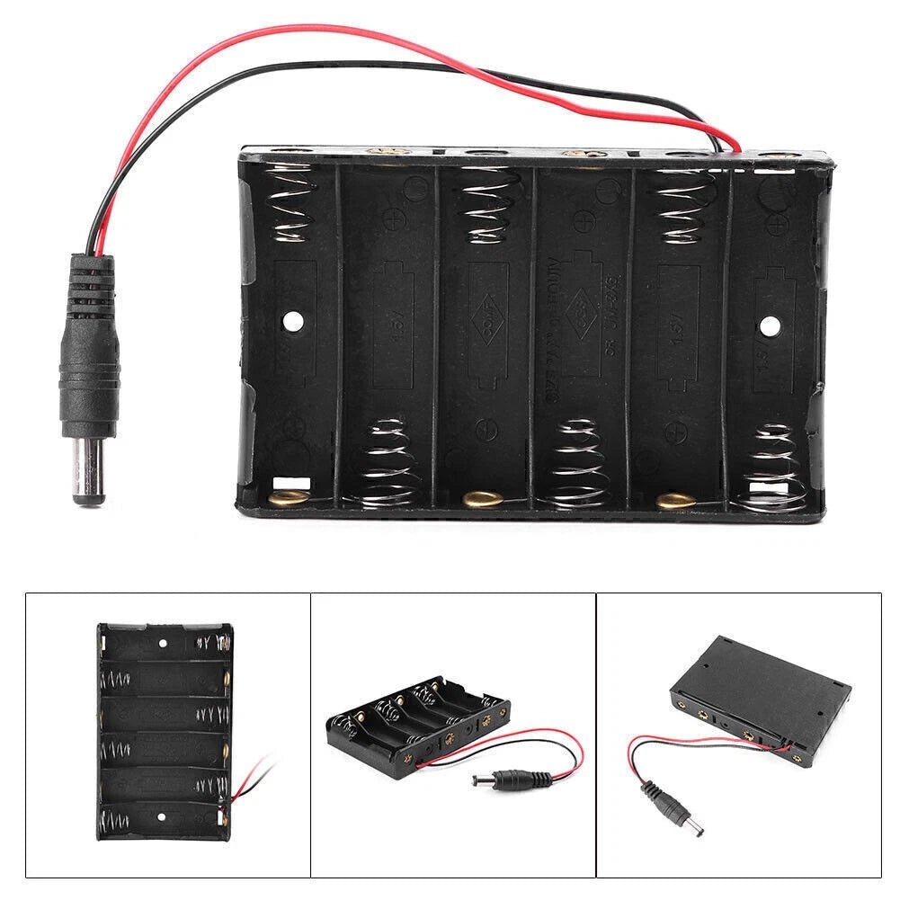 6 x AA 9V Battery Holder Box Case Wire DC 5.52.1mm Plug For Arduino Black