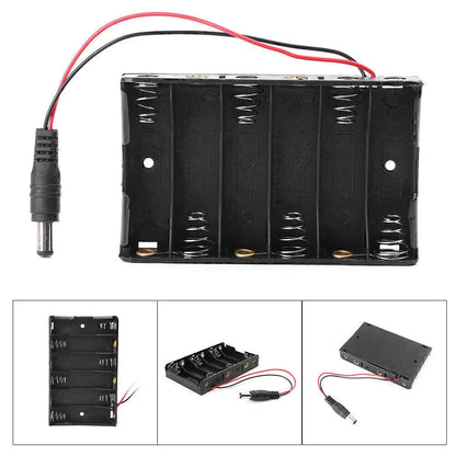 6 x AA 9V Battery Holder Box Case Wire DC 5.52.1mm Plug For Arduino Black
