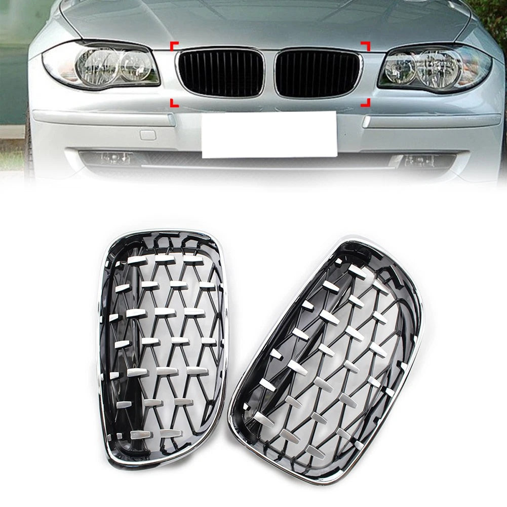 Chrome Diamond Front Kidney Grille for BMW 1 Series E81 E82 E87 E88 (2004–2013)