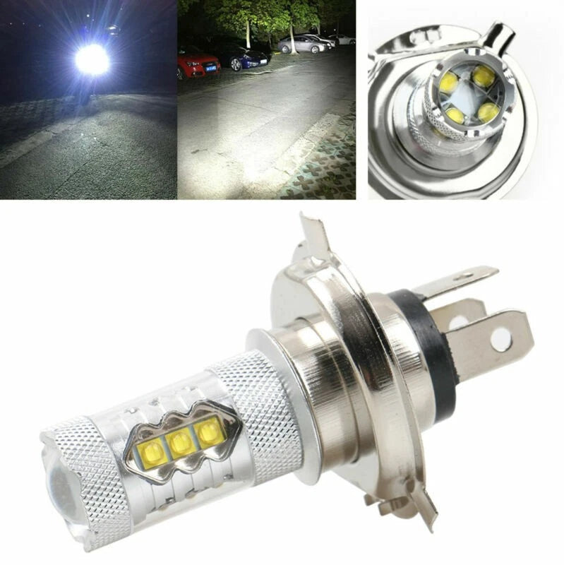 H4 80W COB Bulb Headlight for Motorcycle Dirt Bike (Hi/Lo Beam, 6000K)