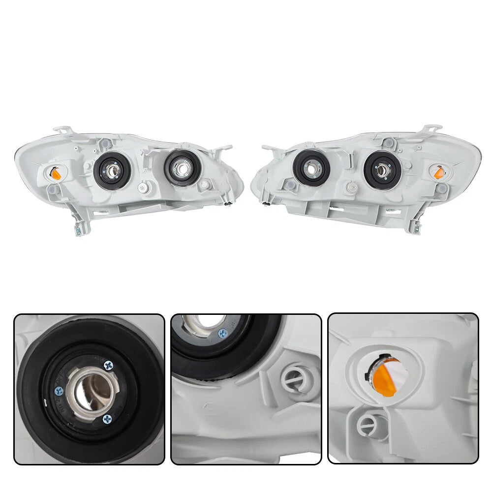 Headlight Assembly Halogen for Toyota Corolla (2003–2008) Left + Right Pair Chrome