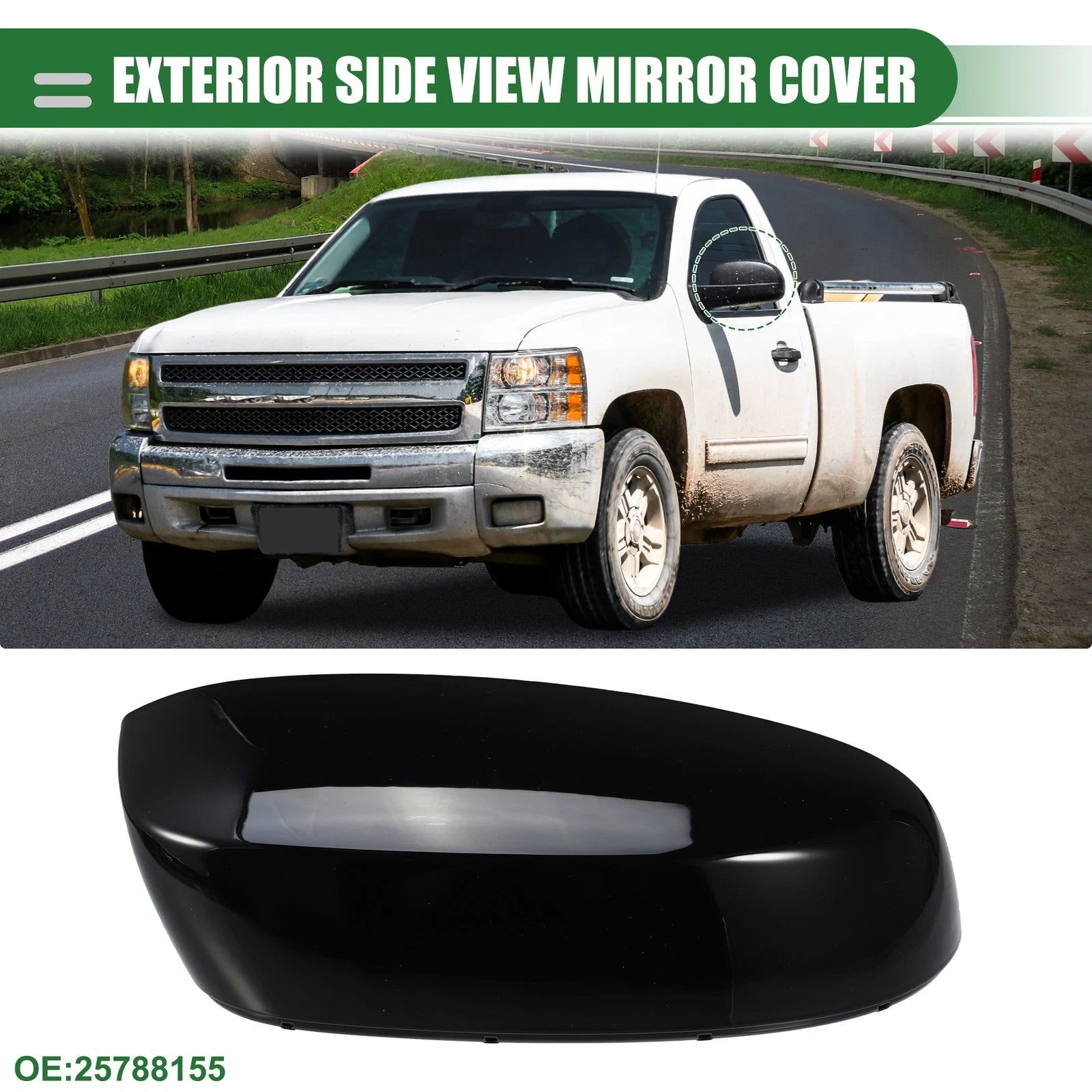 Right Rearview Mirror Cap Gloss Black Replacement for Chevrolet Silverado 1500 (2019–2023)