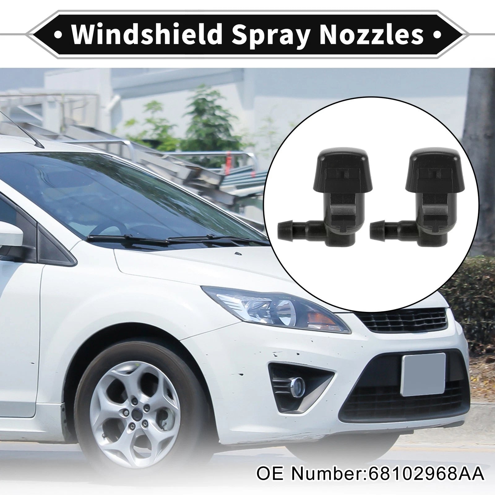 2 Pcs Front Windshield Washer Nozzle for Jeep Cherokee (2014–2019) No.68102968AA
