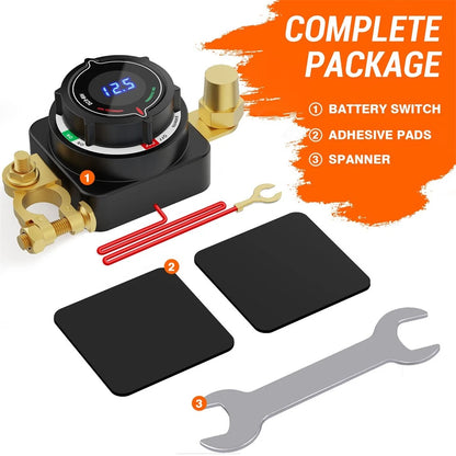 Battery Disconnect Switch with Voltmeter for RV Marine (DC 5-80V)