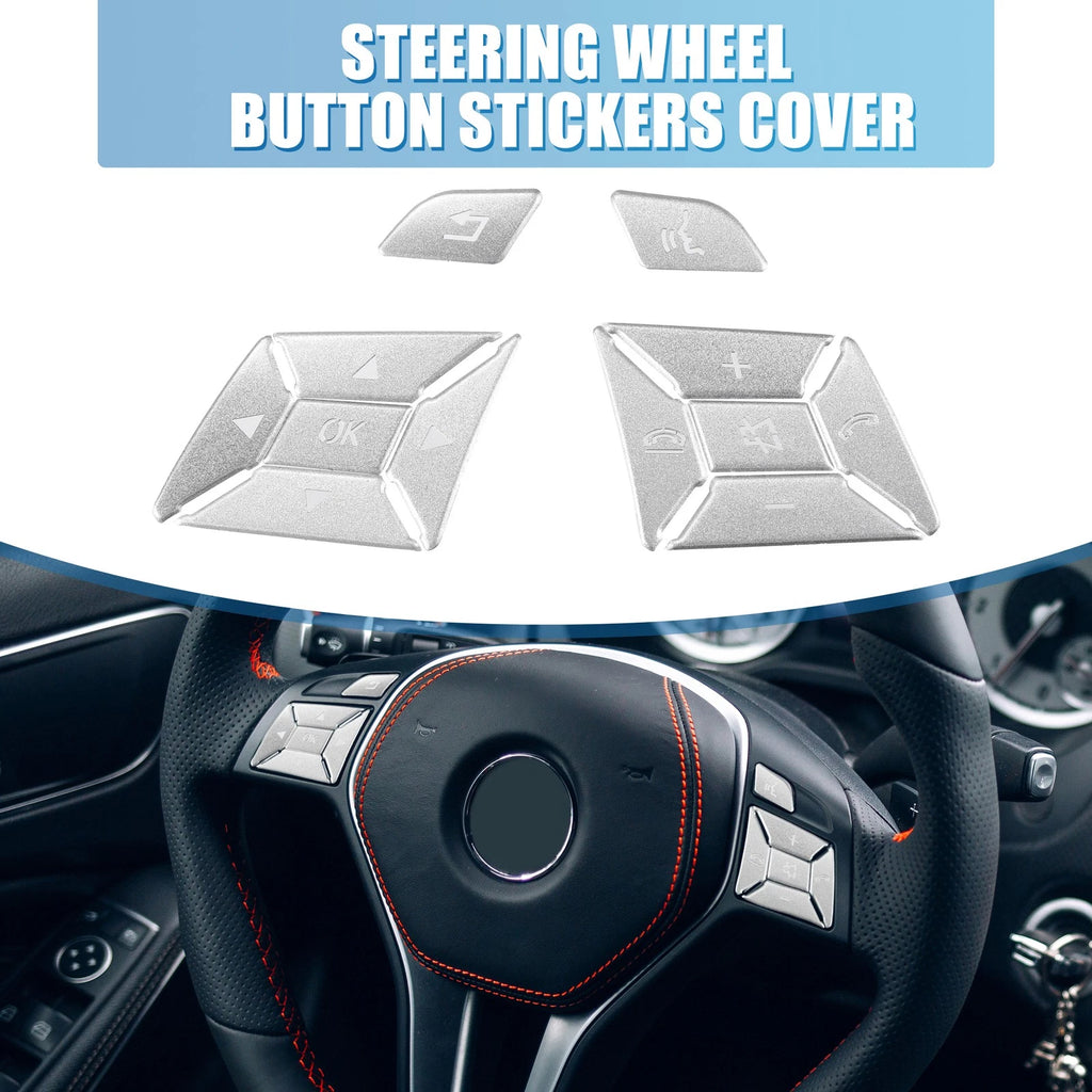 Steering Wheel Button Stickers Cover for Mercedes Benz Silver Tone Set