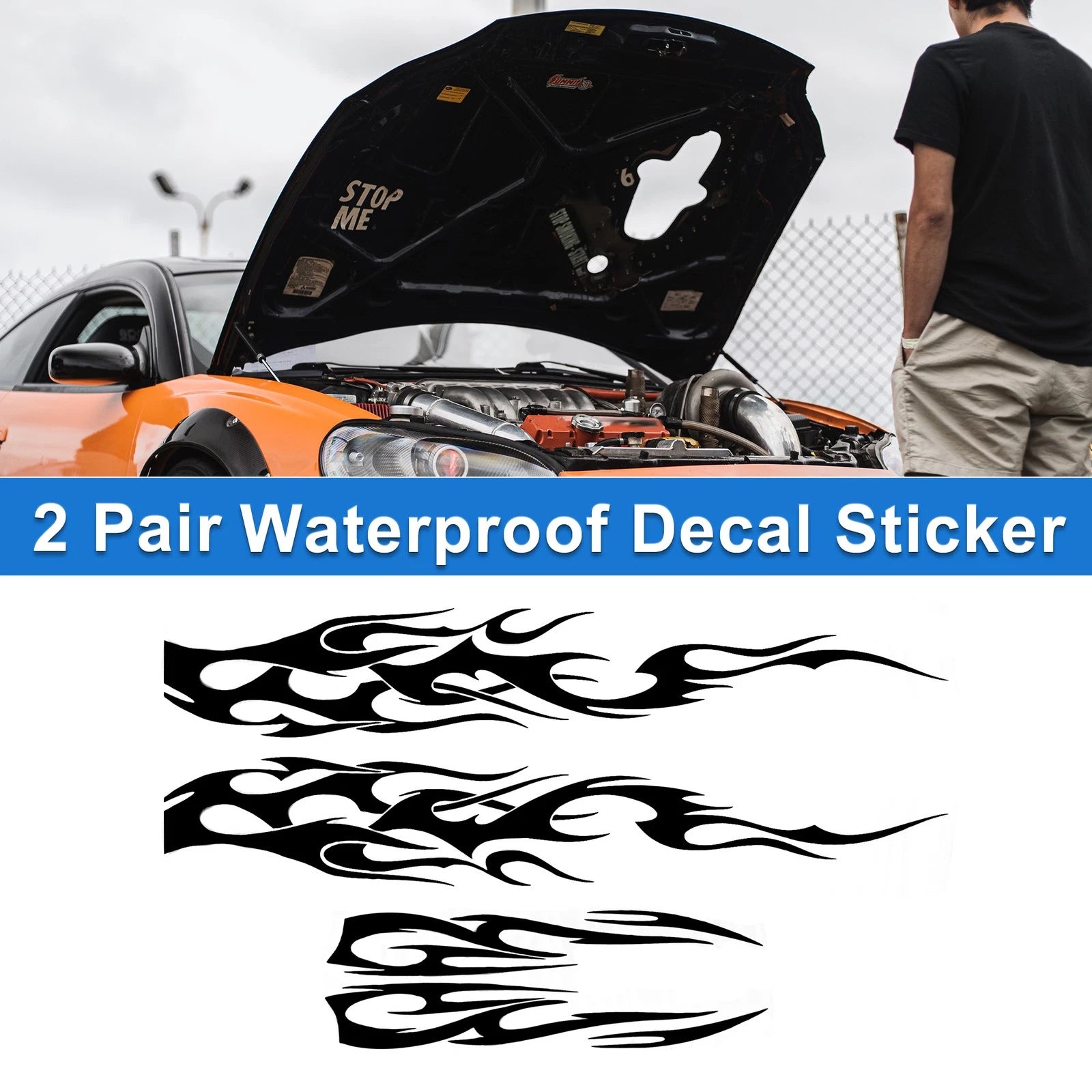 2X Flame Pattern Car Bumper Sticker Decal Waterproof Black