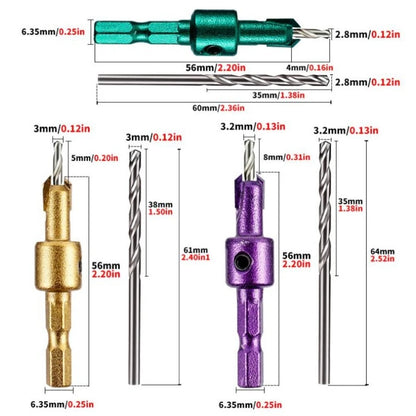 3X Countersink Drill Bit Set for Drilling and Countersinking
