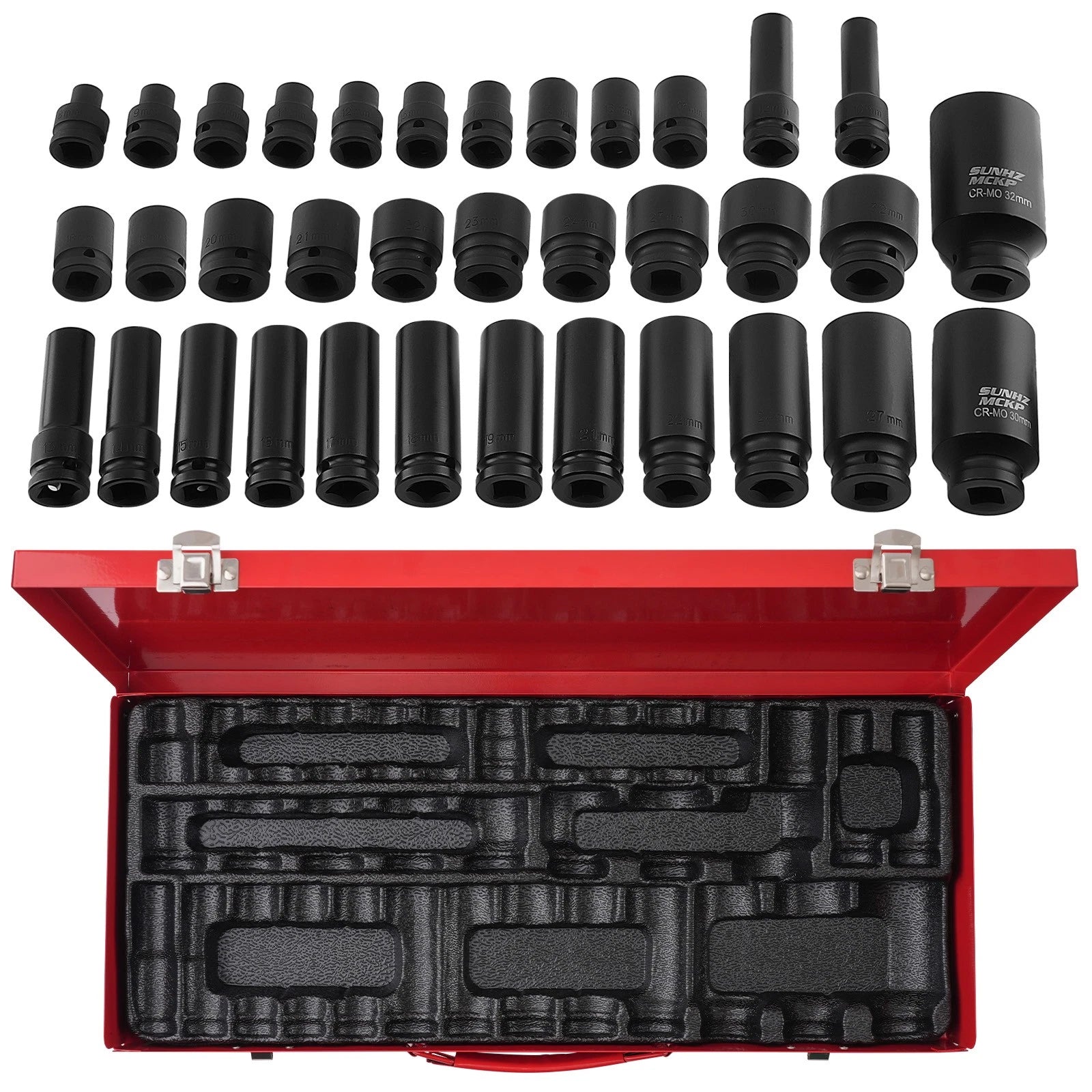 35pc 1/2" Deep Impact Socket Set for Garage Tool (8mm-32mm, 6 Point)