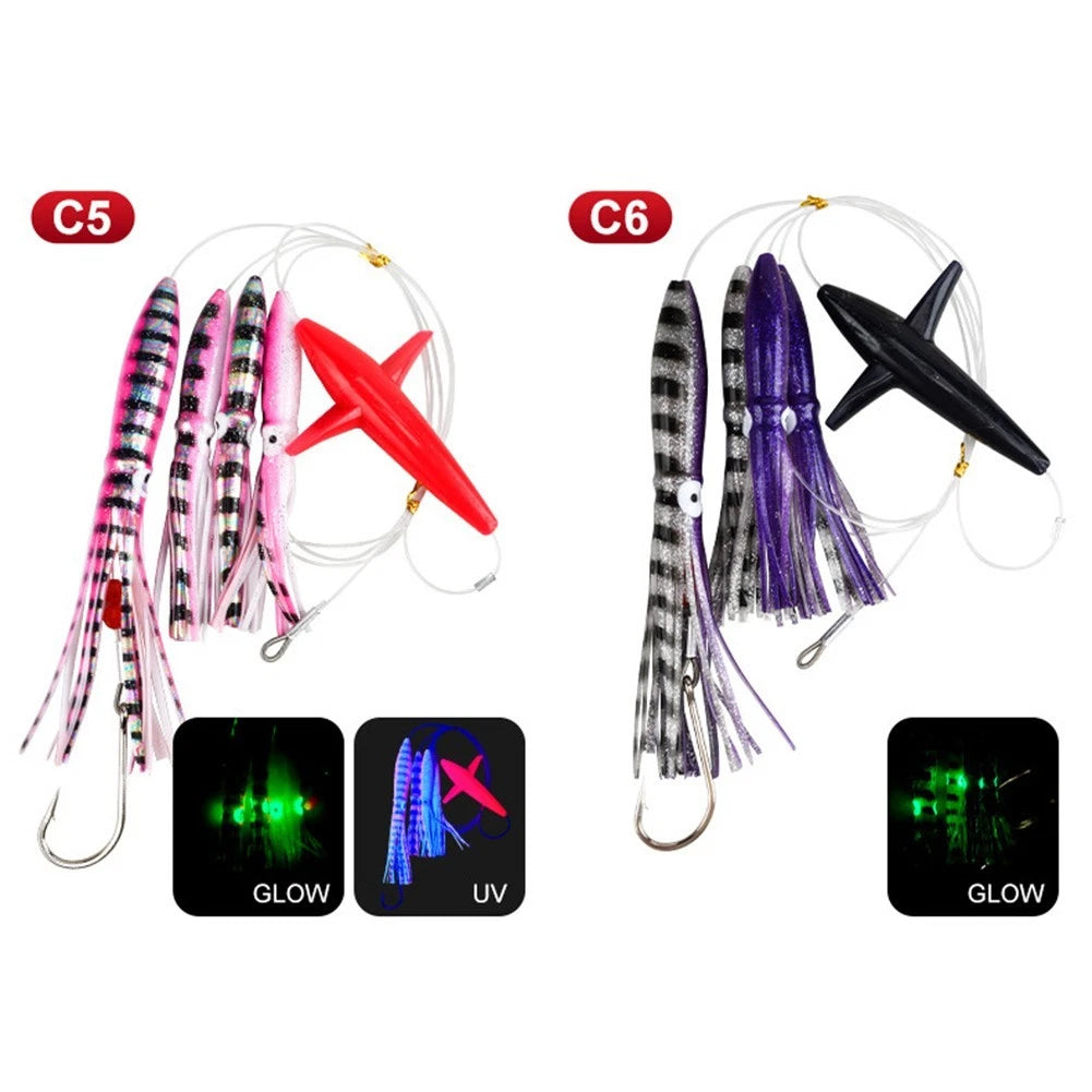 Teaser Rigged Feather Trolling Lure for Squid Tuna Saltwater