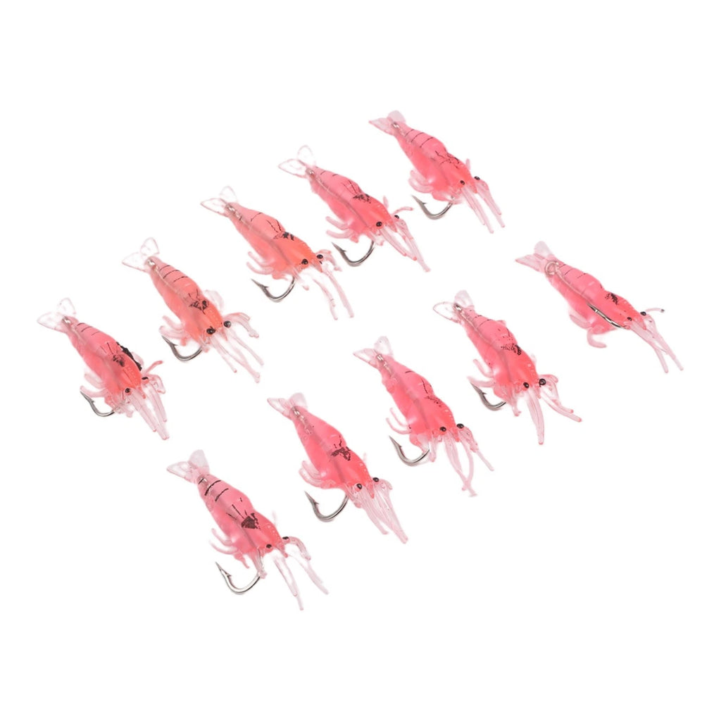 10 Pieces Soft Shrimp Fish Bait with Hook for Casting and Trolling