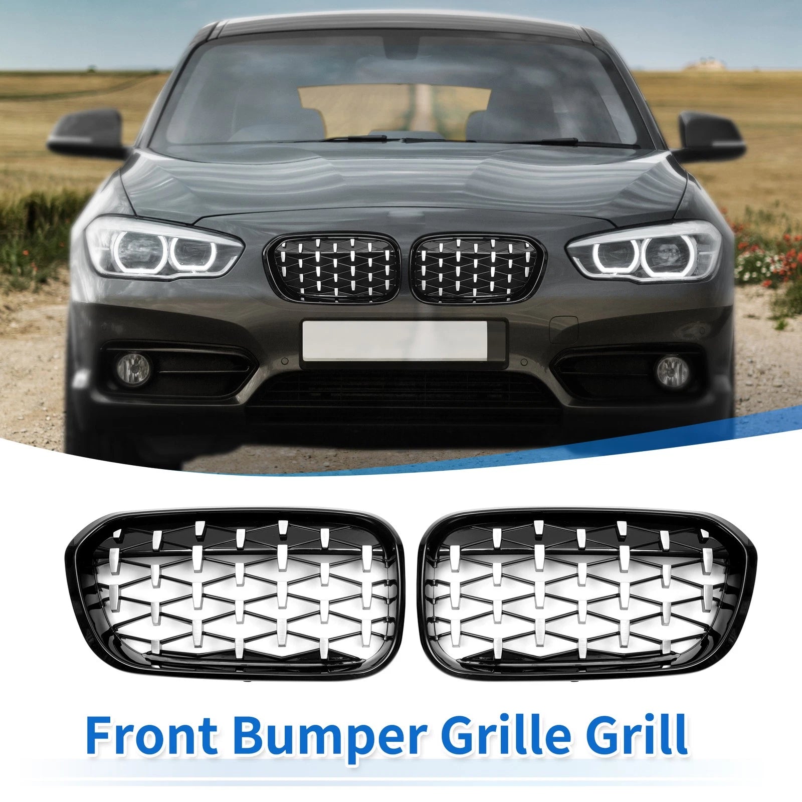Pair Front Upper Bumper Grille for BMW 1 Series (2004–2013) - Chrome