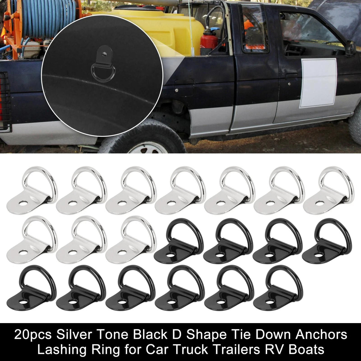 Tie Down Anchors 20pcs Black D Ring for Car Trailer Truck Cargo (20–30)