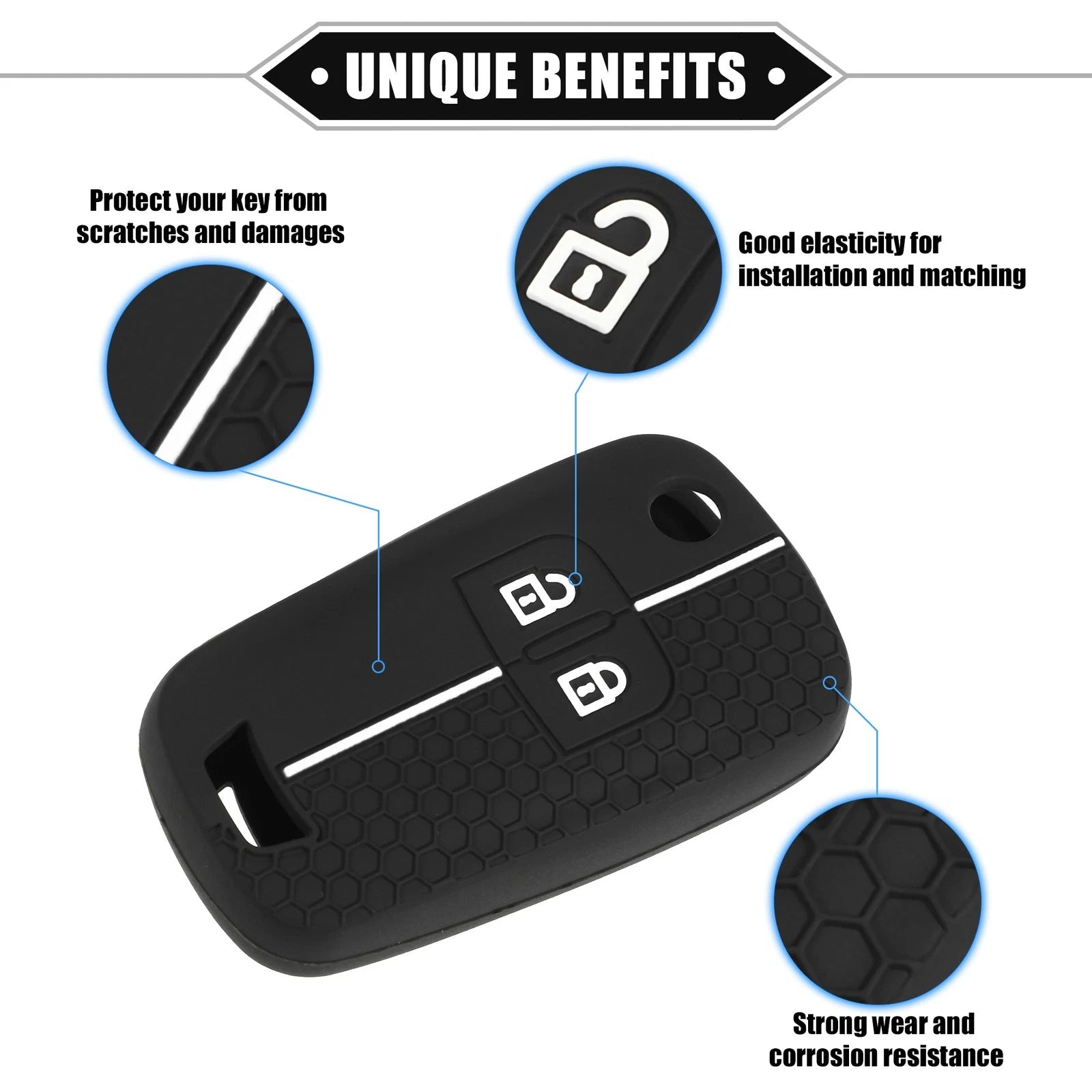 2 Button Key Fob Cover Silicone Replacement for Vauxhall Chevrolet Black (2000–2016)