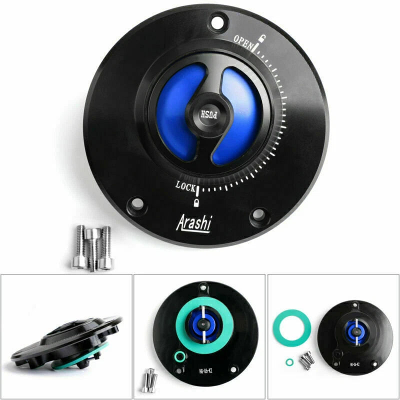 CNC Keyless Fuel Gas Tank Cap for Kawasaki ZX-6R ER-6F/6N Ninja (2000–2023) Blue