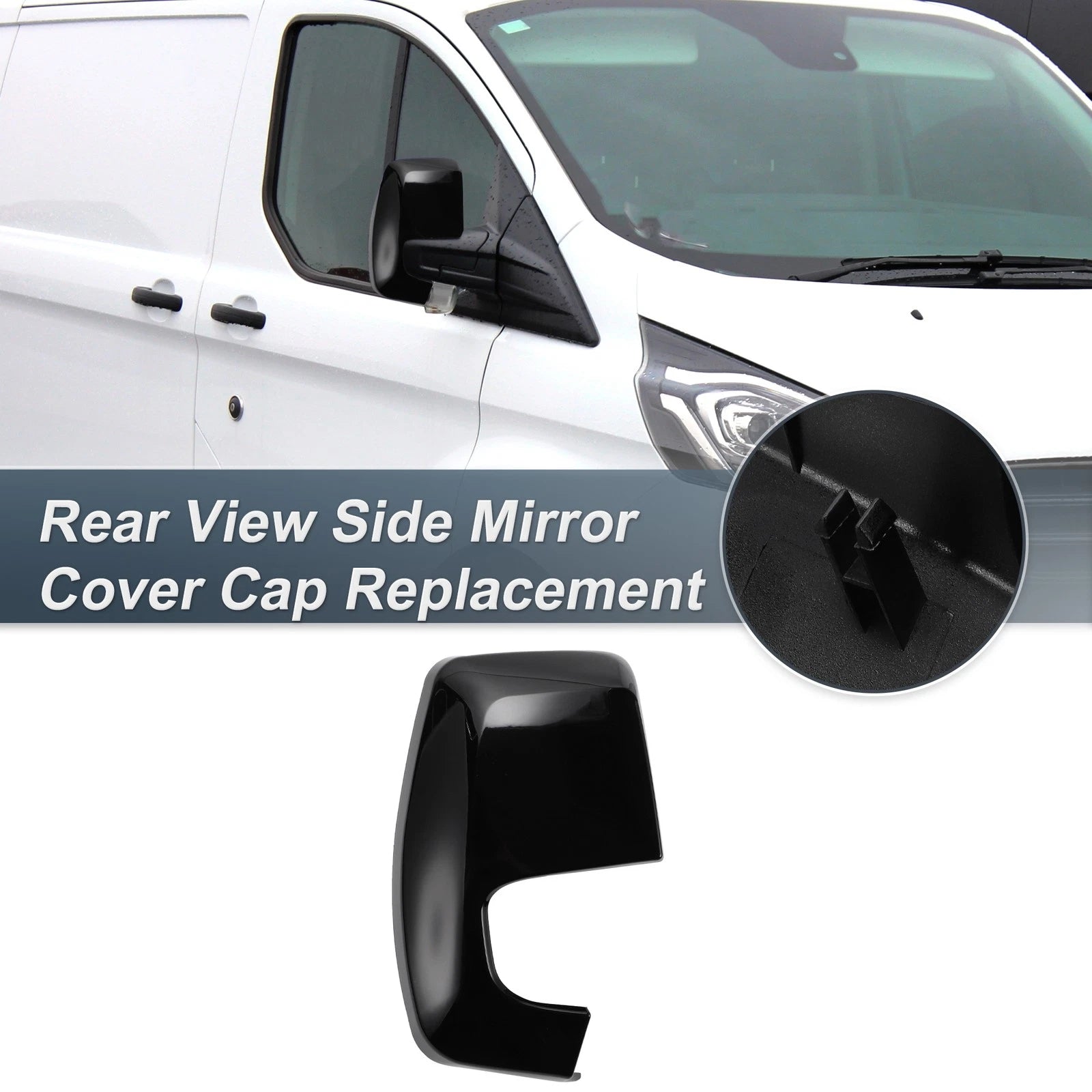 Right Rearview Mirror Cover Cap Gloss Black for Ford Transit Custom V362 (2012–2023)