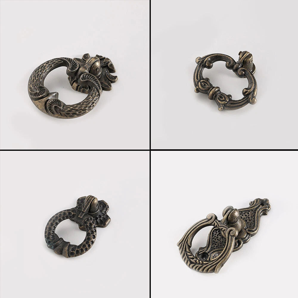 Set of 10 Antique Drop Ring Handle Cabinet Pulls