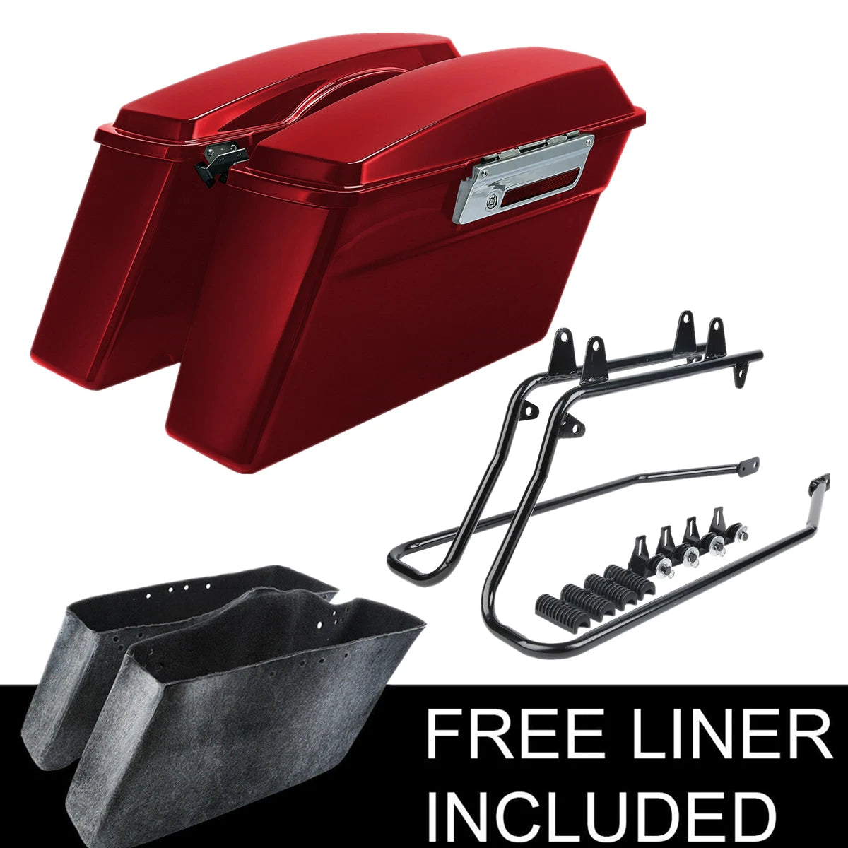 Red Hard Saddlebag & Conversion Bracket for Harley Softail Fat Boy (1984–2017)