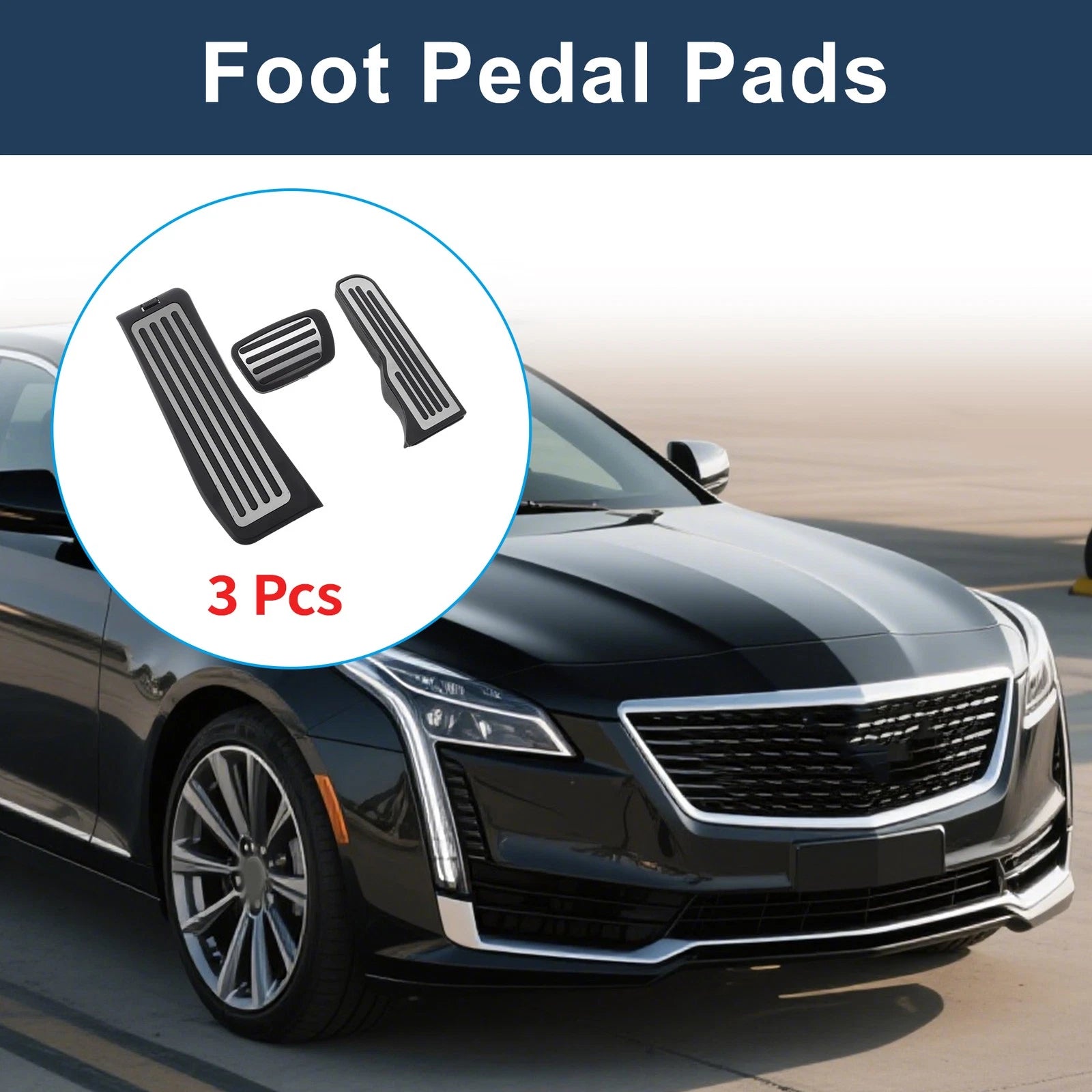 3 Pcs Automatic Foot Accelerator Pedal Covers for Cadillac CT6 (2016–2020) Silver Tone