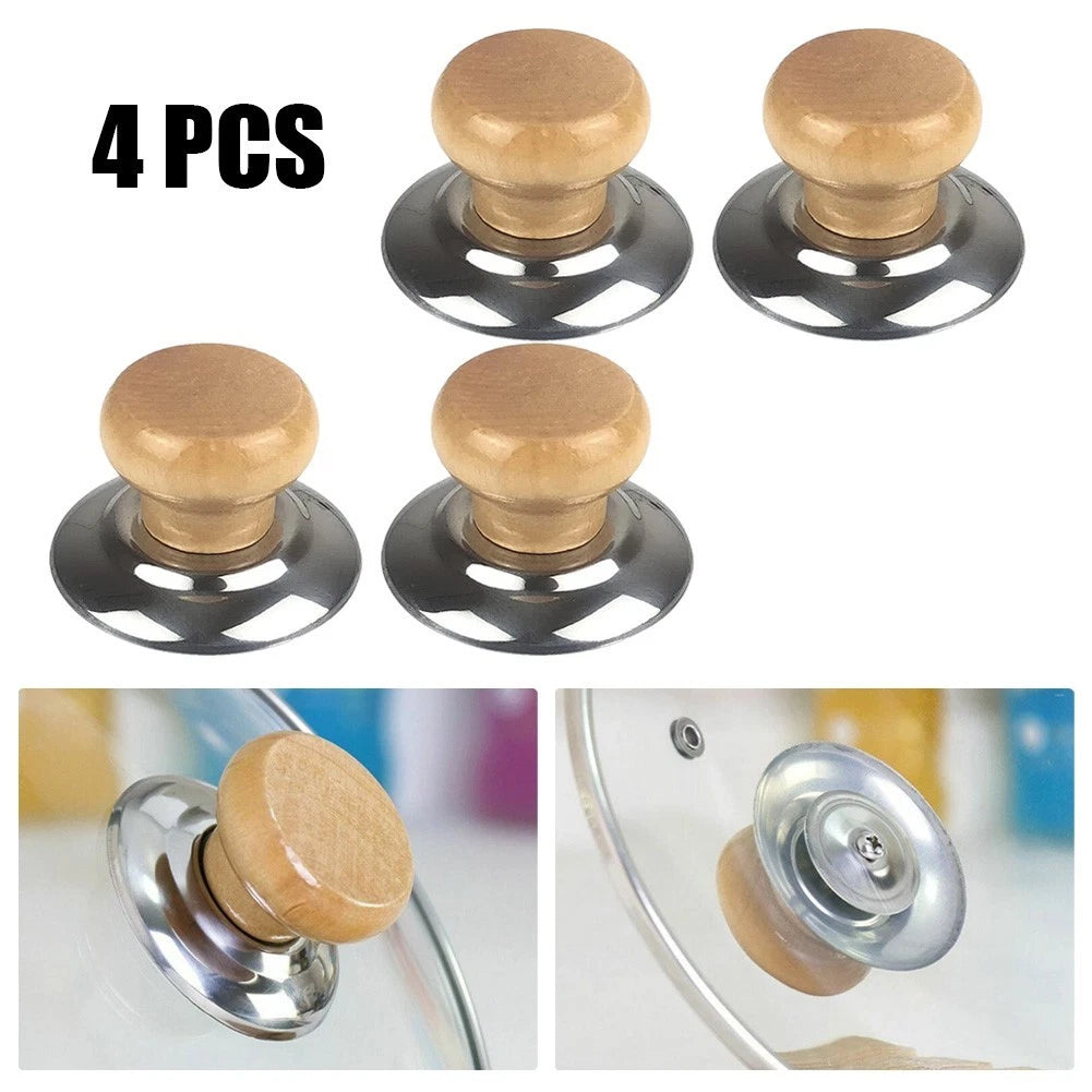 Set of 4 Pot Lid Knobs with Wood Handle 2.24" x 1.54"