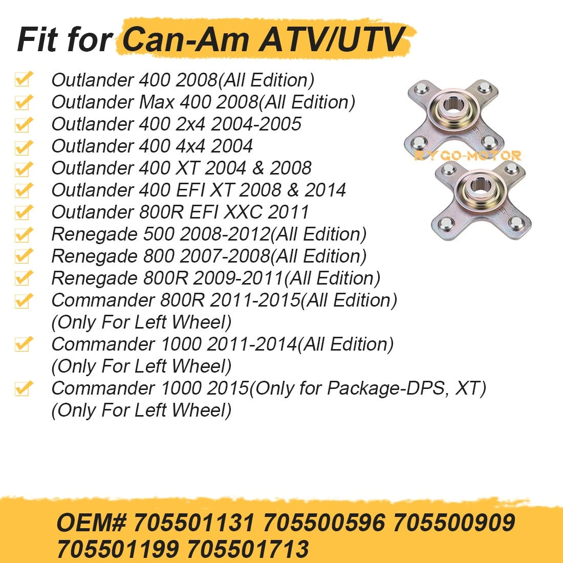 Set of 2 Rear Left & Right Wheel Hubs for Can-Am Renegade 800R 800 500 (2007–2012) 705501713