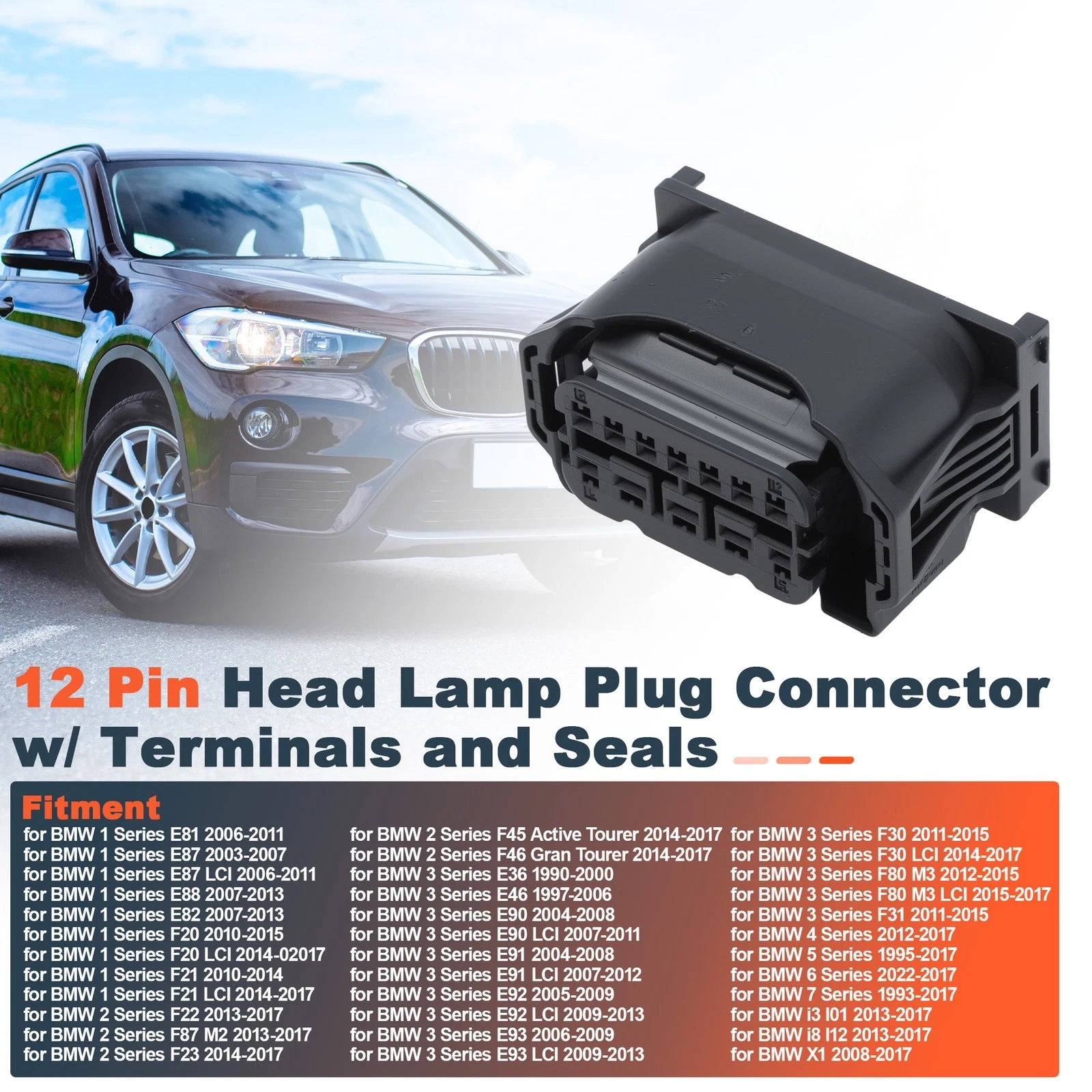12 Pin Halogen Headlight Plug Connector for BMW E60 G30 E63 F20 F30 E87 E90
