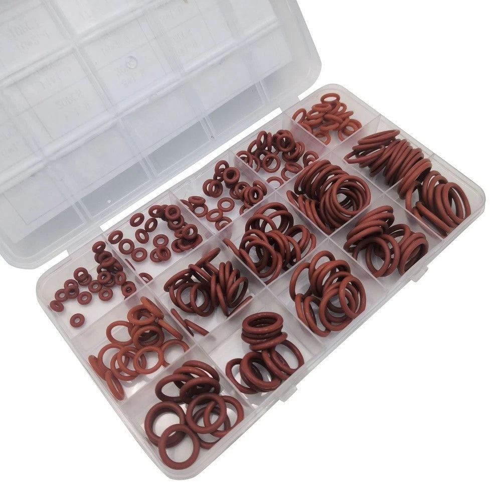 225pcs Red Silicone O Ring Kit for High Temperature Sealing