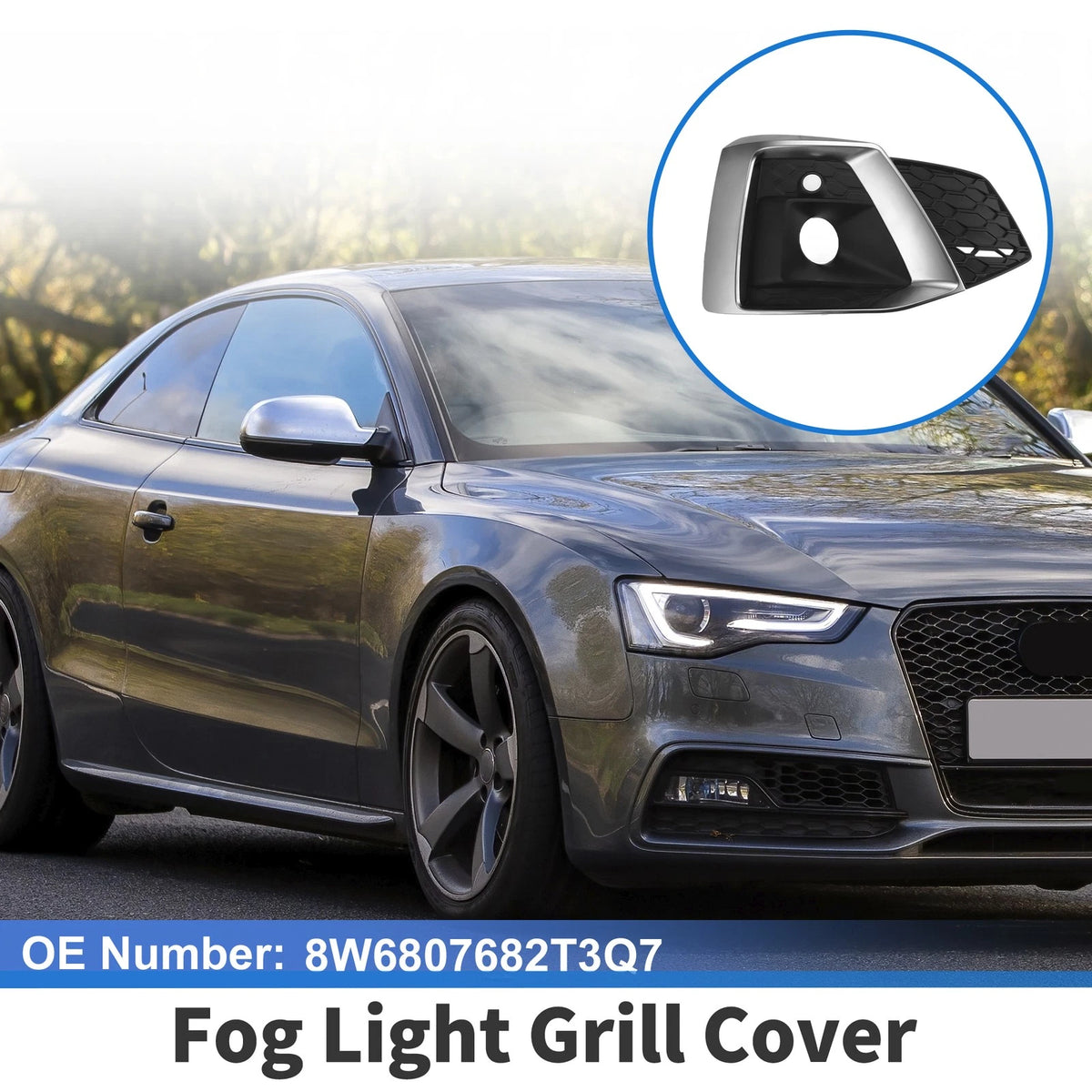 Front Right Fog Light Grill for Audi A5 (2021–2023) No. 8W6807682T3, ABS