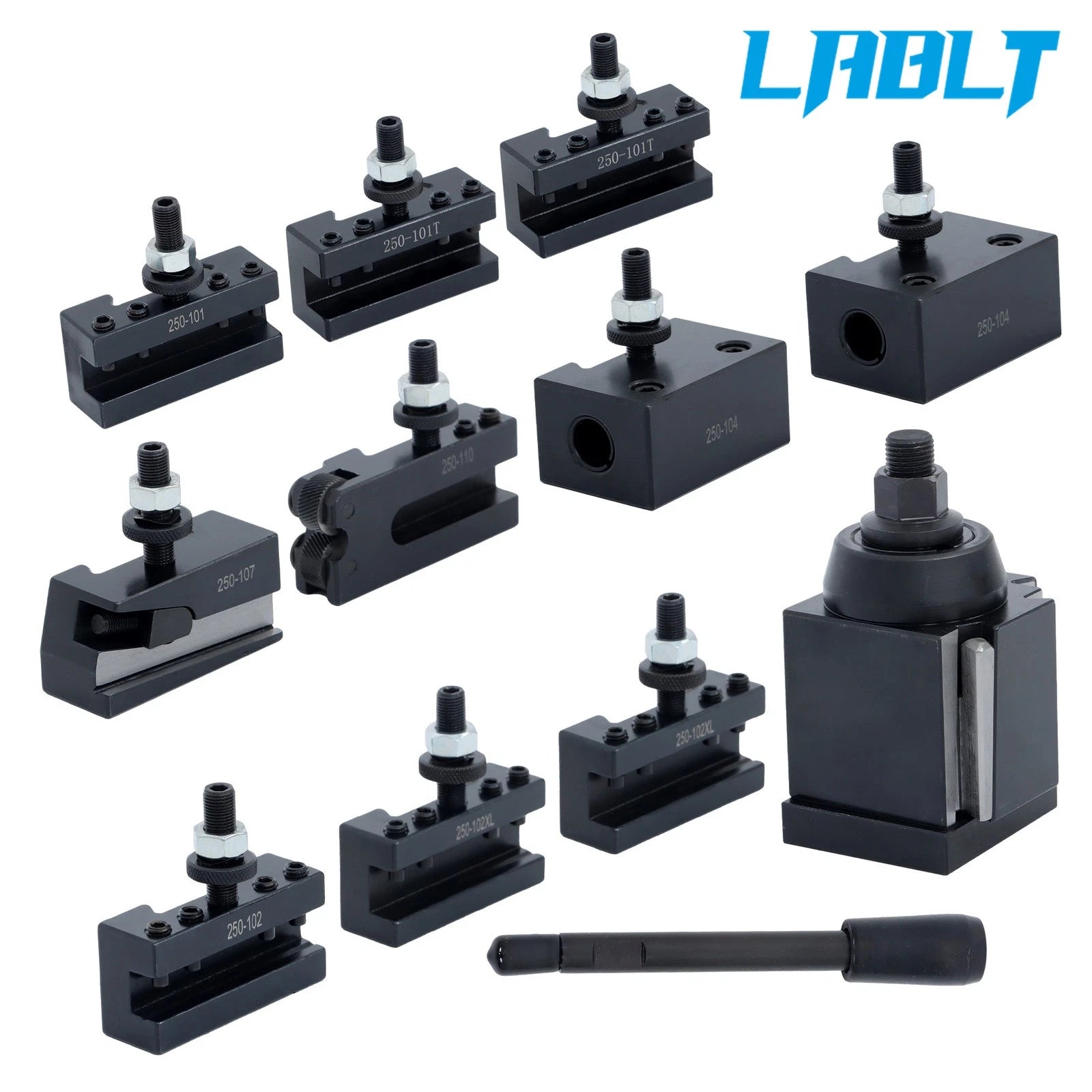11-Piece Wedge Type Tool Post Holder Set for Lathe 6-12" (LABLT AXA 250-111)