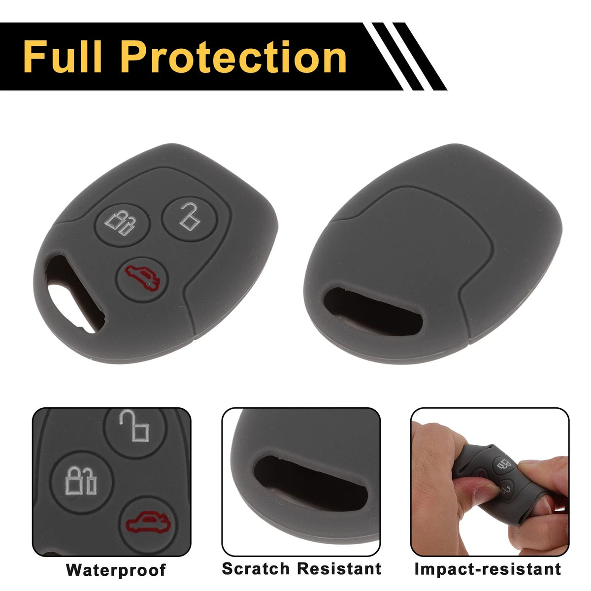 Gray Car Key Case for Ford Courier (2016–2023) - 3 Buttons