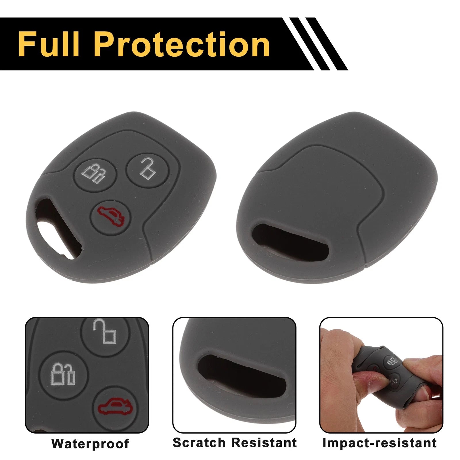 Gray Car Key Case for Ford Courier (2016–2023) - 3 Buttons