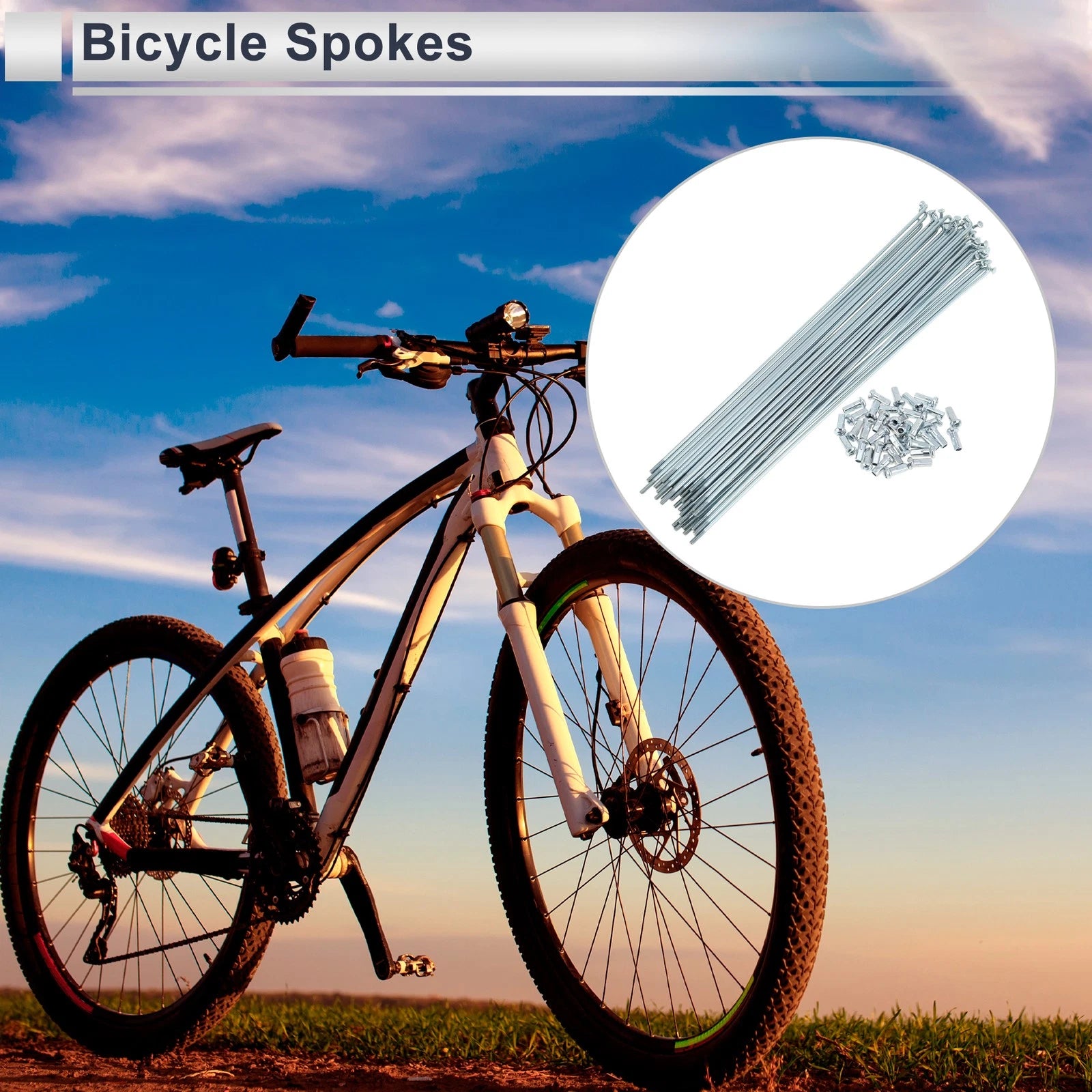 Bicycle Spoke Nipple Set 255mm Carbon Steel Galvanized Silver Tone (1)