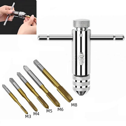 6pcs Adjustable T Handle Ratchet Tap Wrench Set for M3 to M8 Tap Sizes