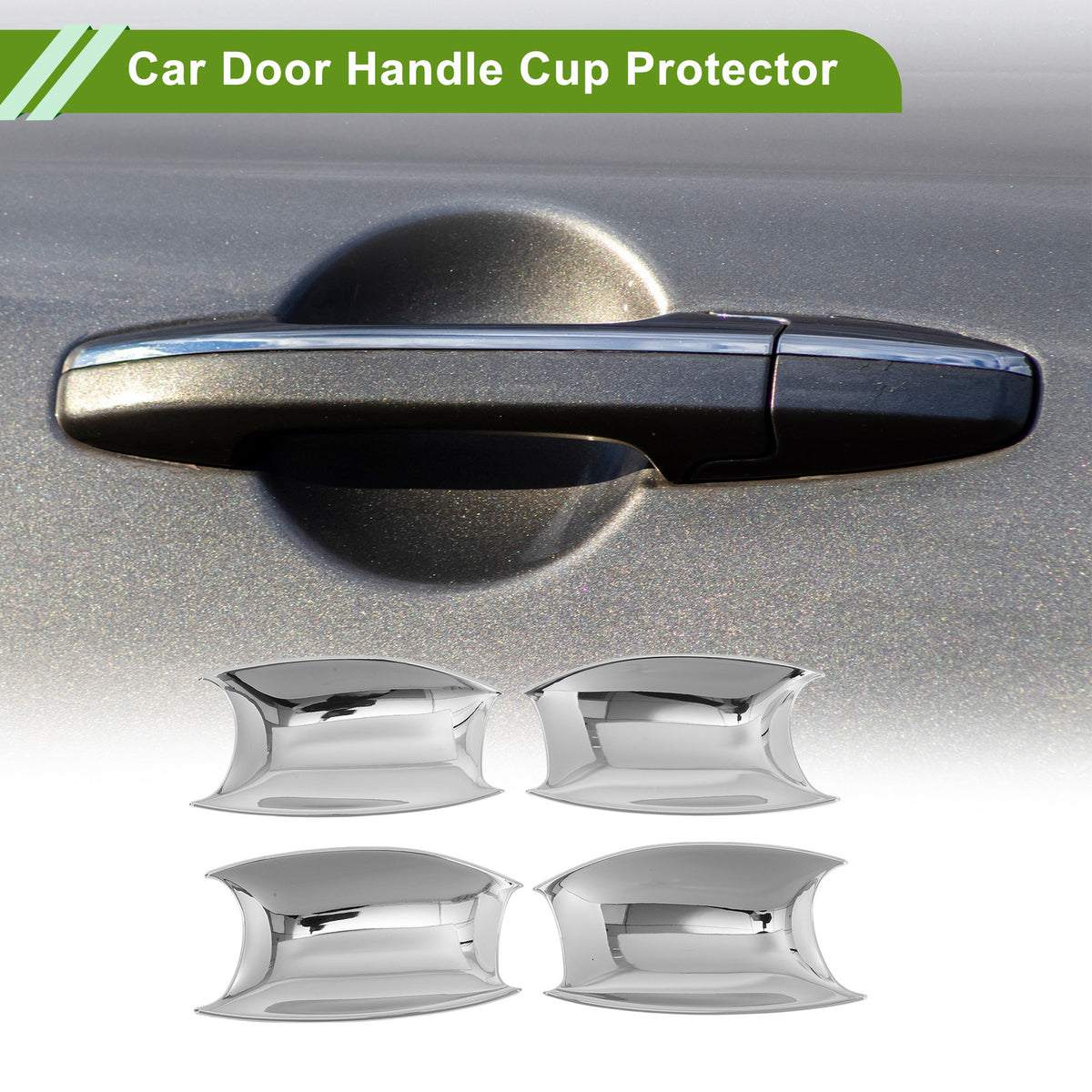 Car Door Handle Cup Protector Kit for Hyundai Festa Chrome Silver (4 Pcs)